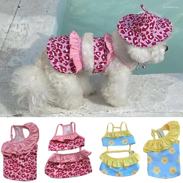 Vêtements pour chiens Été Mignon Chiot Maillot De Bain Chapeau Ensemble Pour Petits Chiens Plage Piscine Vêtements Pour Animaux De Compagnie Chihuahua Yorkshire Bikini Bonnet De Bain