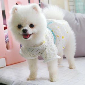 Vêtements de chien Summer Daisy Flower Gaze Robe Puff Sleeve Hollow Out Jupe Pet Puppy Vêtements Bowknot Princesse Robes pour chiens et chats