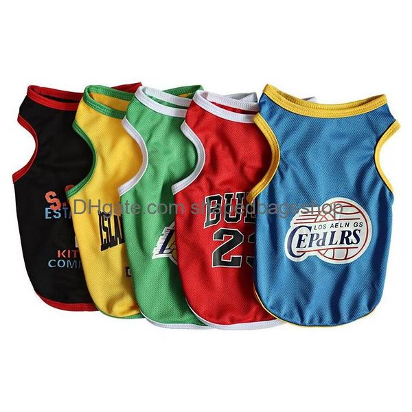 Ropa para perros Ropa para perros de verano Transpirable Baloncesto Jersey Ropa Cachorro Gatos Chaleco Secado rápido Chihuahua Pug Camisas deportivas Lakers Pet Dhj5K