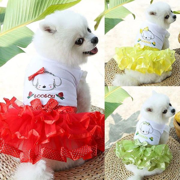 Vêtements de chien robe d'été mignonne en dentelle gonfy princesse fruit imprimé vêtements coton pour petits chiens moyens costumes de vêtements pour animaux de compagnie