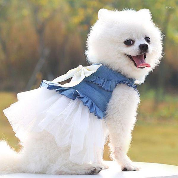 Vêtements pour chiens Robe d'été Pet Cat Année Fête Chihuahua Fille Mariage Jean Jupe Chiot Sortir Vêtements Pour Petits Chiens Moyens