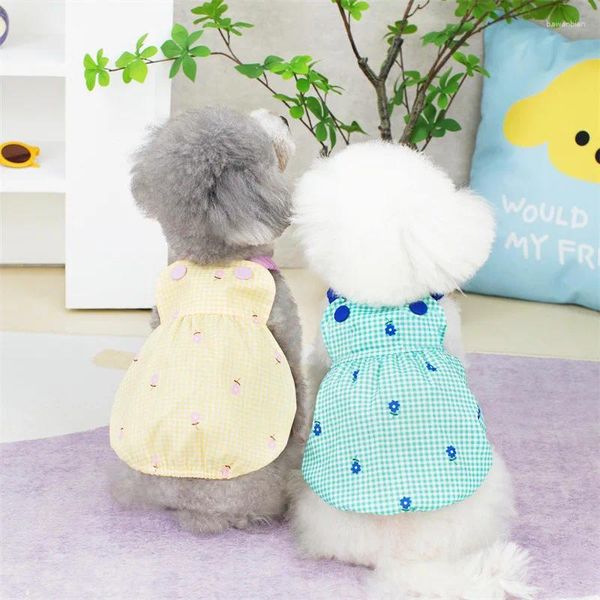 Ropa de perro vestido de verano mascota flores a cuadro de la falda de la falda del cañón perros súper pequeños lindos chihuahua estampado de la niña mascotas