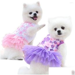 Vêtements pour chiens Fleurs d'été Robe Teddy Bichon Fleur de pêcher Jupes Costume pour animaux de compagnie Chiot Vêtements pour petite livraison de livraison Maison Jardin Suppl Dhzac