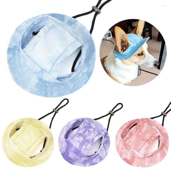 Vêtements pour chiens Chapeaux d'été avec trous d'oreille pour petits chiens moyens Chats Tie Dye Crème solaire Casquette de baseball Extérieur Réglable Chihuahua Toilettage