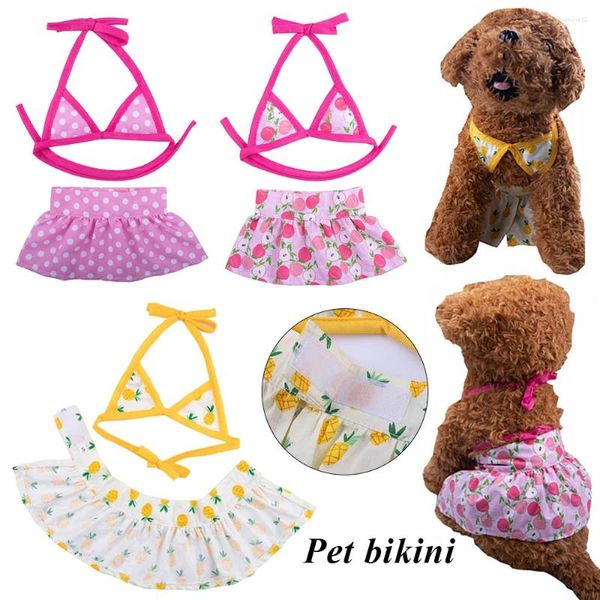 Ropa de perro Summer Bikini Bikini Set de la playa traje de baño sexy disfraz de fiesta de honor vestidos de leopardo vestido hawaiano lindo falda