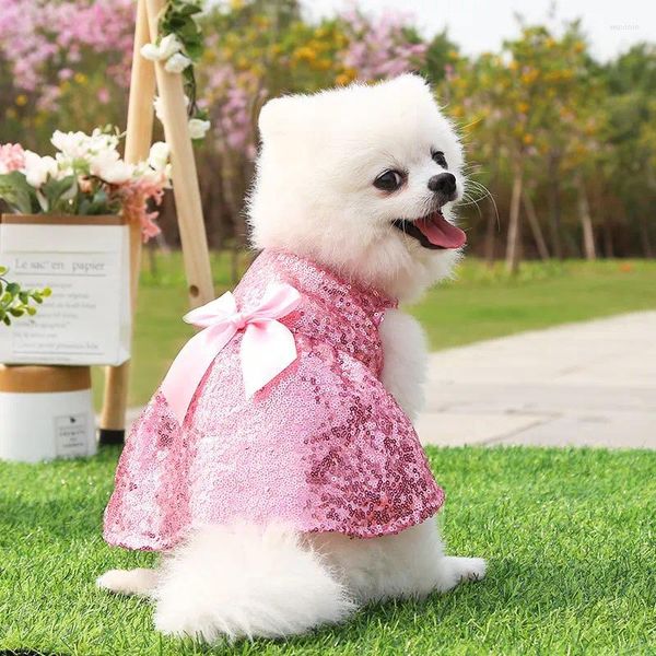 Vêtements pour chiens vêtements de compagnie d'été paillettes de chat robes de chat avec bowknot pour petits chiens jupe princesse mariage yorkies vêtements papillon