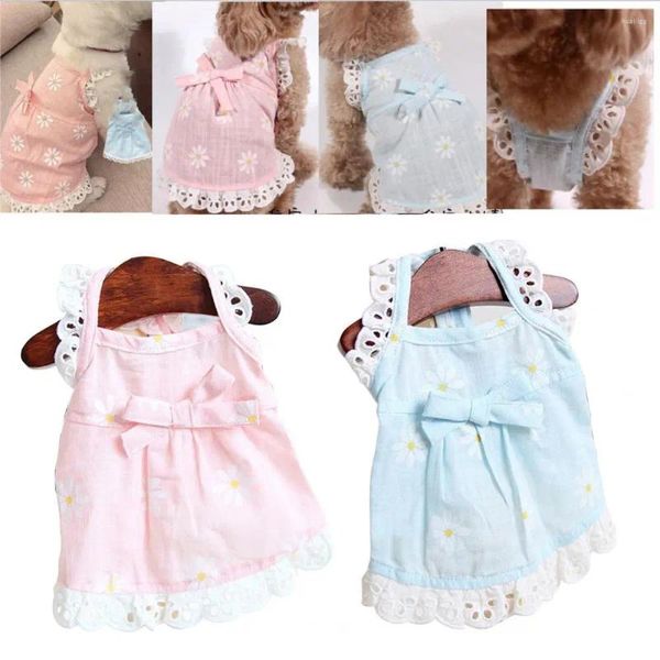 Vêtements de chien Été Pet Princesse Robe Dentelle Bord Bow Cravate Florale Broderie Sling Chat Chiot Kitty Vêtements Petite Jupe Moyenne Pour L'extérieur