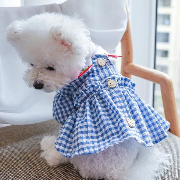 Ropa para perros Falda a cuadros de verano Ropa para mascotas Gato Teddy Bichon Vestido Gatito Chica Disfraz Apple Patrón Cachorro