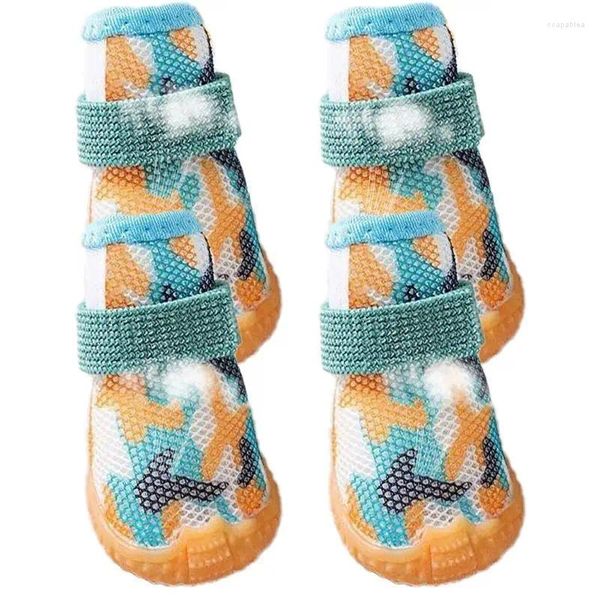 Vêtements de chien Chaussures d'été 4pcs respirant pour petits chiens bottes chaussons protecteur chiot anti-dérapant semelle chat