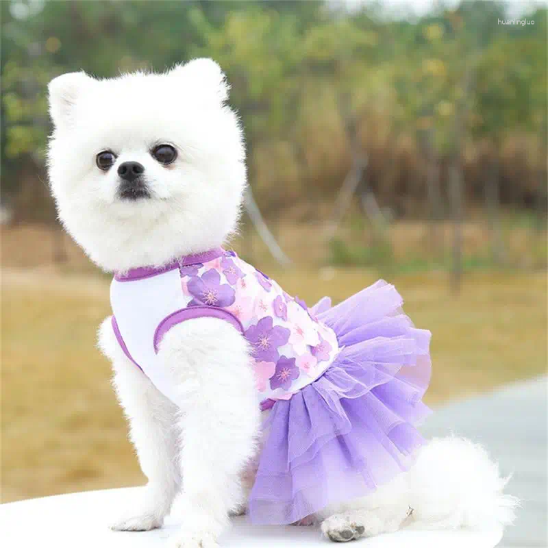 Cão vestuário verão doce princesa vestido listra filhote de cachorro saia gato roupas pêssego flor pet chihuahua york vestidos de casamento yzl