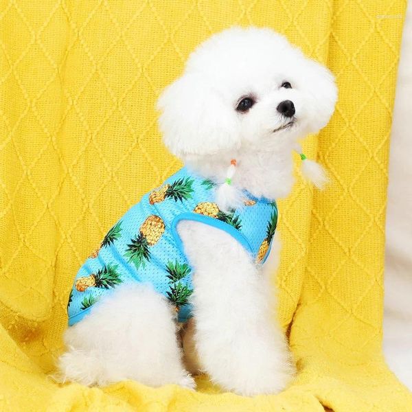 Ropa para perros Camisetas de verano Chaleco de gato Cuello redondo Sin mangas Transpirable Playa Piña Impresión Pet Cachorro Cómodo Tops Tees