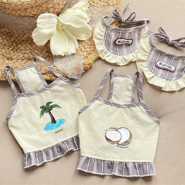 Vêtements pour chiens Été Section mince Plage Vacances Pet Sling Chemise Gilet Chiot Chat Vêtements Bichon Teddy Poméranie Bavoir Deux Pièces