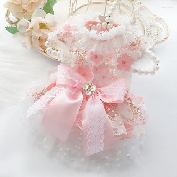 Vêtements de chien Été Mince Robe de mariée pour chiens Vêtements Chat Petite fleur rose Imprimer Vêtements pour animaux de compagnie Fille Cadeau Chihuahua Produits 2024