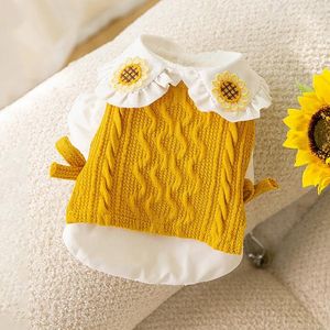 Hundebekleidung, Sonnenblumen-Kleidung, Katzen-Designer, niedliche Blumen-Mode, Haustier-Kleidung, Frühlings-Strickpullover für kleine und mittelgroße Hunde