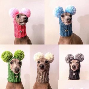 Ropa para perros Sombrero de galgo italiano tejido a mano súper lindo con dos pompones para mascotas Hatsdog Drop Delivery Home Garden Supplies Otqrx