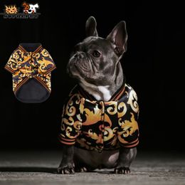 Vêtements pour chiens Superpet Pakaian Anjing pour Perancis Bulldog Emas Bordir Jaket Mantel Hangat Katun Tali 230904