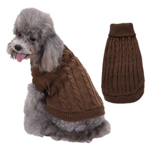 Fournitures de vêtements pour chiens vêtements pour chiens couleur unie col roulé torsadé animaux de compagnie chiens pull hiver en gros