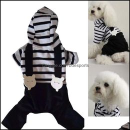 Fournitures de vêtements pour chiens Pet Home Garden Vêtements pour chats Sweat à capuche rayé Pantalon noir Combinaison Chiens S-Xxl Drop Delivery 2021 8Mtlo