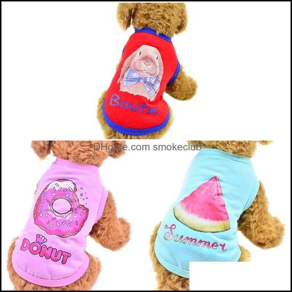 Fournitures de vêtements pour chiens Pet Home Garden Gilet À la mode Lovely Donuts T Lapin Pastèque Bonbons Couleur Chemise Chat Vêtements d'été Drop Deliver