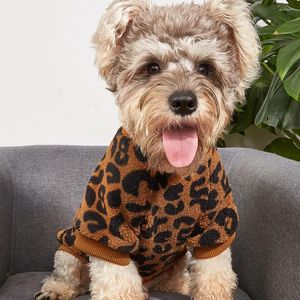Ropa para perros Suéter Gato Ropa para mascotas Jersey Marrón Leopardo Estampado de felpa Adecuado para cachorros de Chihuahua Pequeño