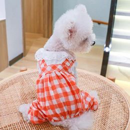 Hondenkleding zoete oranje huisdierhonden kleding plaid vier poten jumpsuit kitten merk ontwerper holle kraag puppy zomer in het algemeen
