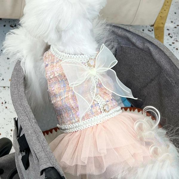 Vêtements pour chiens Robe de mariée douce Vêtements Coton Ruban Chat Gauzy Jupe Maltese Pet Combinaison Chiot Kitty Manteau D'hiver Tenue Chihuahua