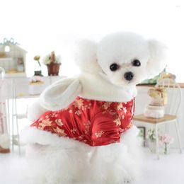 Vêtements pour chiens Tang costume costume floral hiver manteau pour animaux de compagnie avec oreilles chapeau année chinoise mascottes vêtements yorkshire bichon caniche vêtements