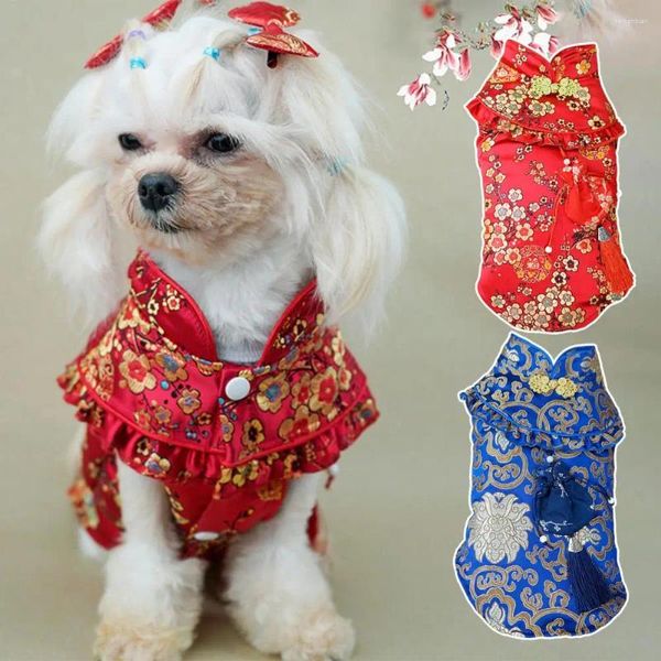 Vêtements pour chiens Tang-Costume exquise Boucle Collier Collier Année Tang-Style Fournitures pour animaux de compagnie Costume chinois