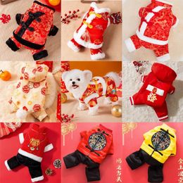 Vêtements pour chiens Costume Tang Vêtements pour animaux de compagnie Pull d'hiver Année chinoise Vêtements Rouge Cheongsam Teddy Than Bear Robe