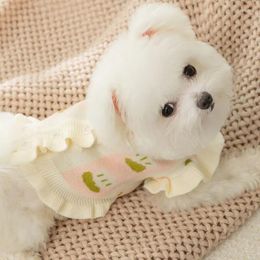 Vêtements pour chiens en peluche jacquard oreille bordure de manche volante pull d'automne et de vêtements chauds hiver