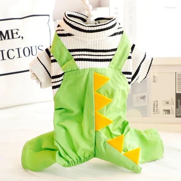 Vêtements de chien mignon mignon petit pantalon de sangle en forme de dragon vert faux vêtements de deux pièces pour les petits chiens à quatre jambes de compagnie de compagnie