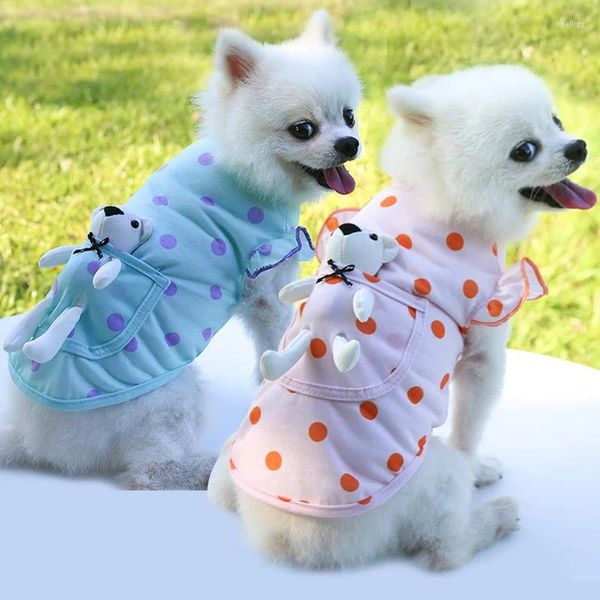 Vêtements de chien mince gilet pour animaux de compagnie avec poche ours blanc vêtements à pois Teddy méthode combat poméranite printemps été automne fournitures costume