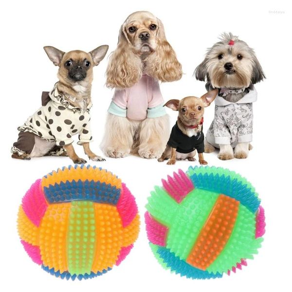 Bola del entrenamiento de la ropa del perro con el animal doméstico chirriante colorido de los juguetes de la diversión del LED interactivo