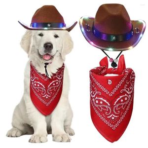 Hondenkleding uniek patroon met een patroon Pet Bandana hoed schattig met lichten feestelijk kostuum verstelbare cowboy set voor feest