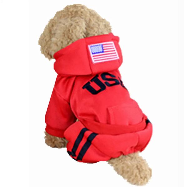Vêtements de chien USA Vêtements d'hiver Mode Manteaux pour animaux de compagnie Combinaison 100 Veste en coton Sweats à capuche Vêtements de sport pour petits chiens 25S2Q 231118