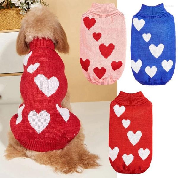Ropa para perros Día de San Valentín Disfraz para mascotas Suéter de punto para cachorros con corazón de amor Trajes para clima frío Jersey de invierno Suéteres de punto para gatos