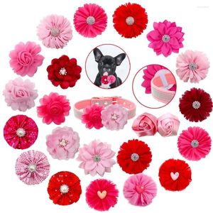 Vêtements pour chiens Saint-Valentin Fournitures pour animaux de compagnie 100pcs Collier de fleurs Bowties coulissantes Cravates Petits chiens Nœuds de cheveux Bandana