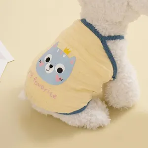 Vêtements pour chiens Gilet de dessin animé Modèle d'ours Délicat Bord Chiot T-shirt Respirant Sans manches Coton Chat Sling Top Vêtements pour animaux de compagnie pour un usage quotidien