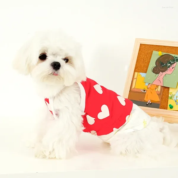 Vêtements pour chiens Gilet Chiens Imprimer Vêtements en coton Mignon Coeur rouge Chiot d'été Petit T-shirt respirant Chihuahua Maltais Teddy