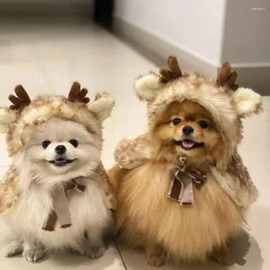 Vêtements de chien chaud chat wapiti manteau vêtements manteau décoratif doux cape de Noël avec chapeau de bois en peluche châle hiver