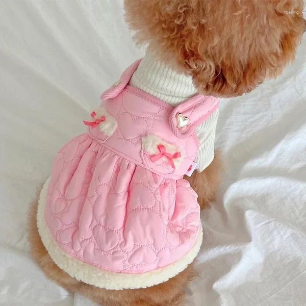 Ropa para perros Ropa cálida Edición coreana Vestido de princesa Rosa Mascota Abrigo de algodón engrosado Cachorro Sling Invierno