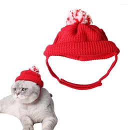 Vêtements pour chiens Chaud Confortable Beau Chat Tricotant Chapeau de Père Noël avec Trous d'Oreilles (Rouge)