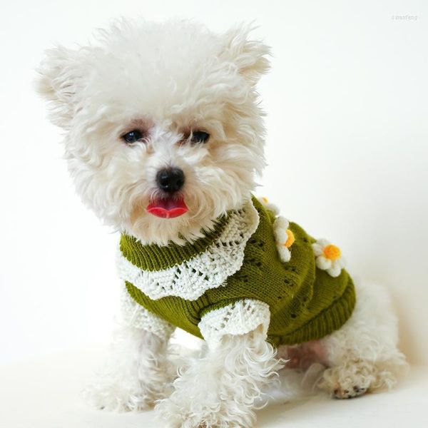 Chien vêtements chaud confortable pull tricoté animal chat vêtements fleur floraison pull pour chiens chiot à capuche hiver