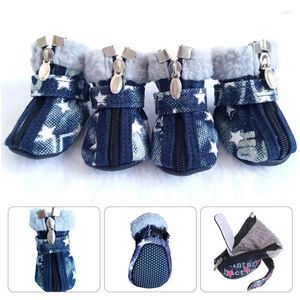 Hondenkleding Warme denim sneeuwlaarzen voor honden en katten Antislip rits Casual sneakers Mooie huisdierschoenen Puppyvoeten 4-delige set