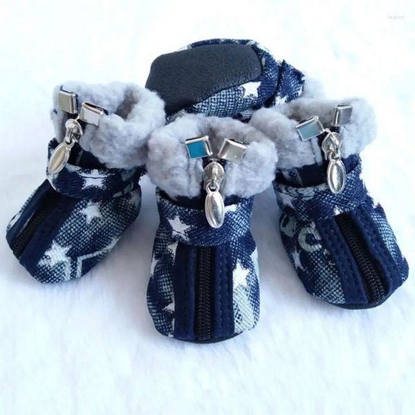 Vêtements de chien Chiens chauds Chaussures de chiot Denim Snow Booties Feetwear pour chats Mignon Anti Slip Zipper Casual Sneakers Bel animal de compagnie avec des étoiles