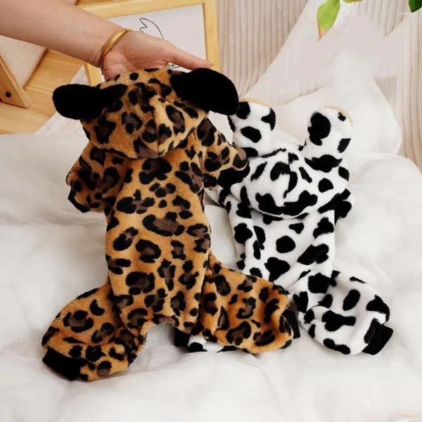 Ropa para perros calientes de diseño de cuatro patas monstruos de mascotas con sombrero de lujoso con el sombrero de oído de moda estampado de leopardo invierno para el clima