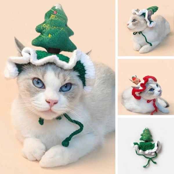 Ropa para perros sombrero de mascota cálido de lana hecha a mano Gato de punto ondulado sombreros de Navidad acogedor diseño de árbol de Navidad