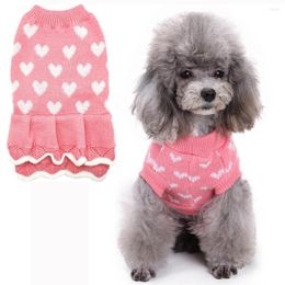 Vêtements de chien chaud hiver animal de compagnie longs pulls robe vêtements coeur motif tricots pull à col roulé chiot chihuahua pull robes