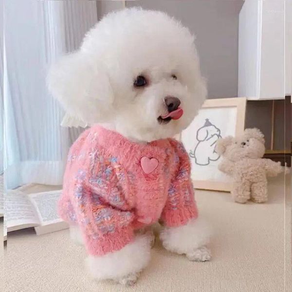 Vêtements de chien chaud hiver pull pour animaux de compagnie à la mode cardigan vêtements coeur chiens vêtements chat petit épaissir mignon rose fille