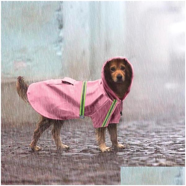 Vêtements pour chiens Chiot imperméable pour animaux de compagnie Manteau imperméable Veste réfléchissante Vêtements de pluie pour petits chiens de grande taille Labrador 4 couleurs Dro Dhcfd